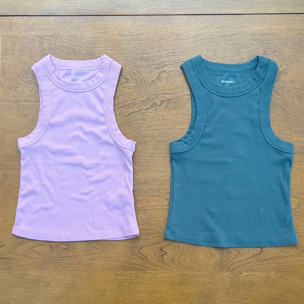 Old Navy Women’s Snug Crop Tank Tops Set - Pink and Green